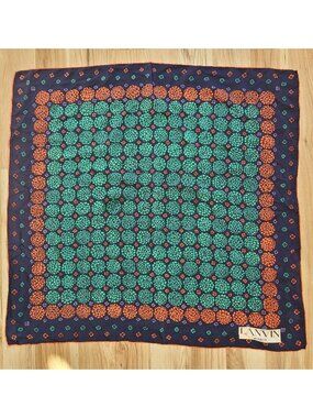 Lanvin Silk Scarf 30inch Square Orange Navy Green Floral